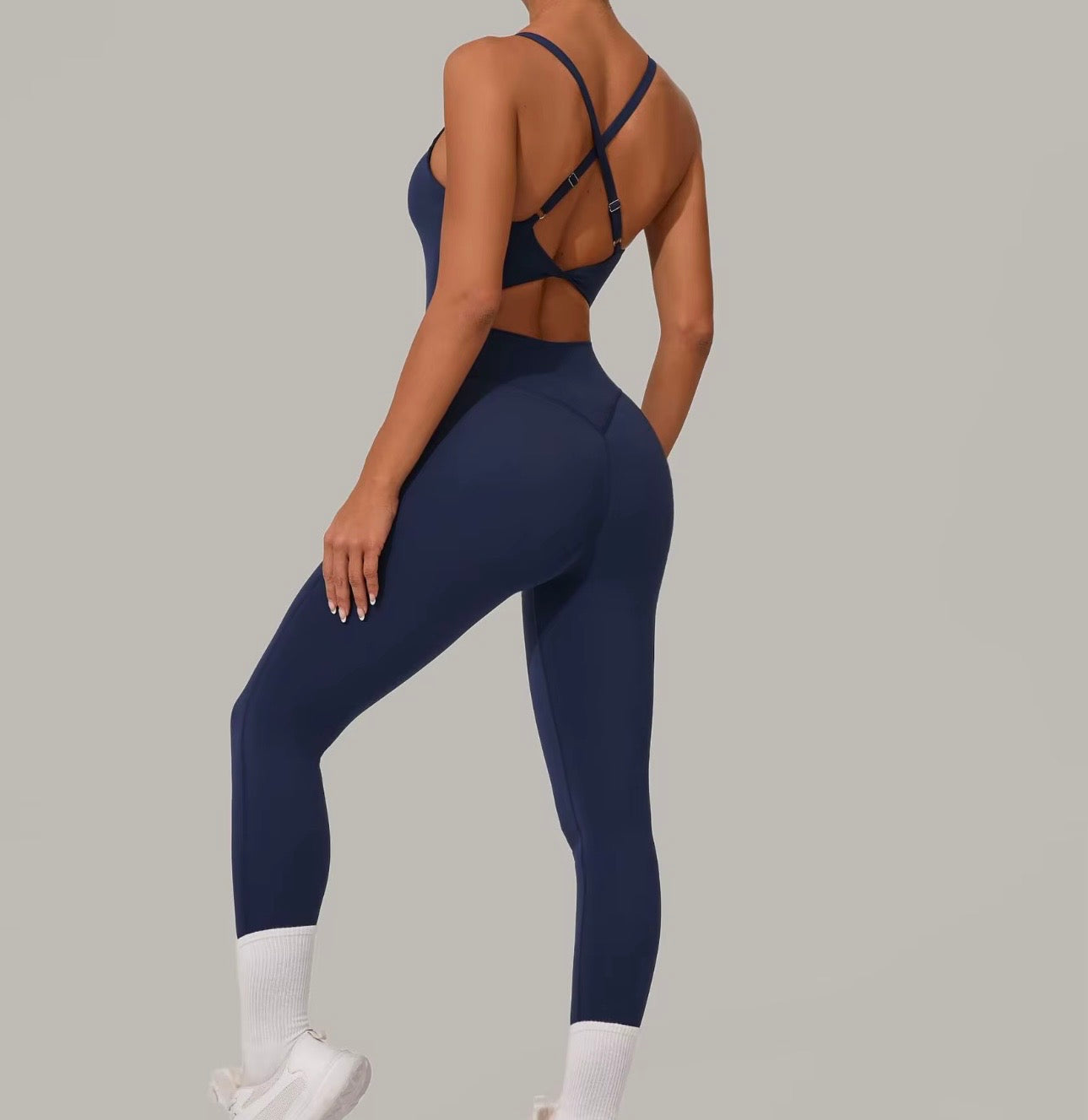 CONTOURSCULPT open back twist detail cross back JUMPSUIT NAVY