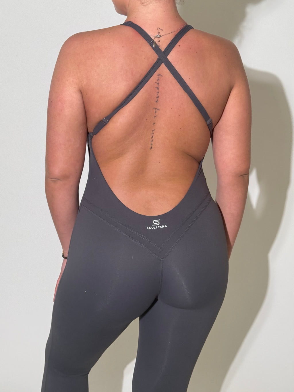 POWERSCULPT open back cross strap JUMPSUIT DARK GREY