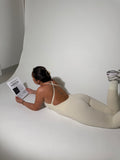 POWERSCULPT open back cross strap JUMPSUIT BEIGE