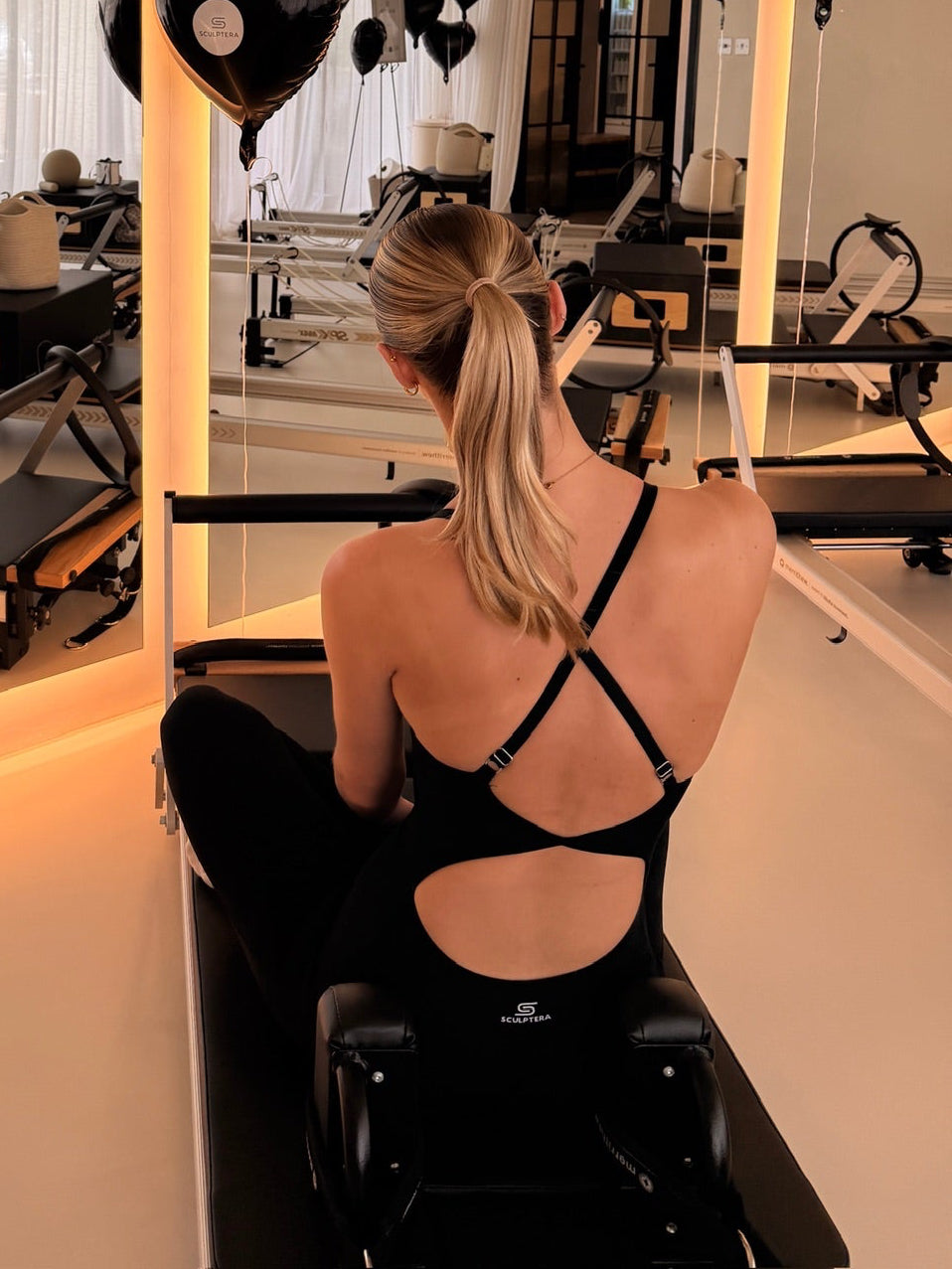 CONTOURSCULPT open back twist detail cross back JUMPSUIT BLACK