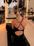 CONTOURSCULPT open back twist detail cross back JUMPSUIT BLACK